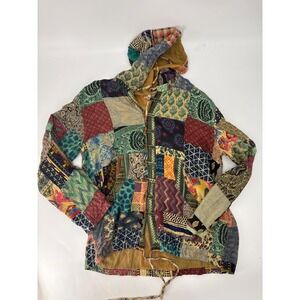 Vini Patchwork Hooded Jacket 100% Cotton India Boho Toggle Button Free Size